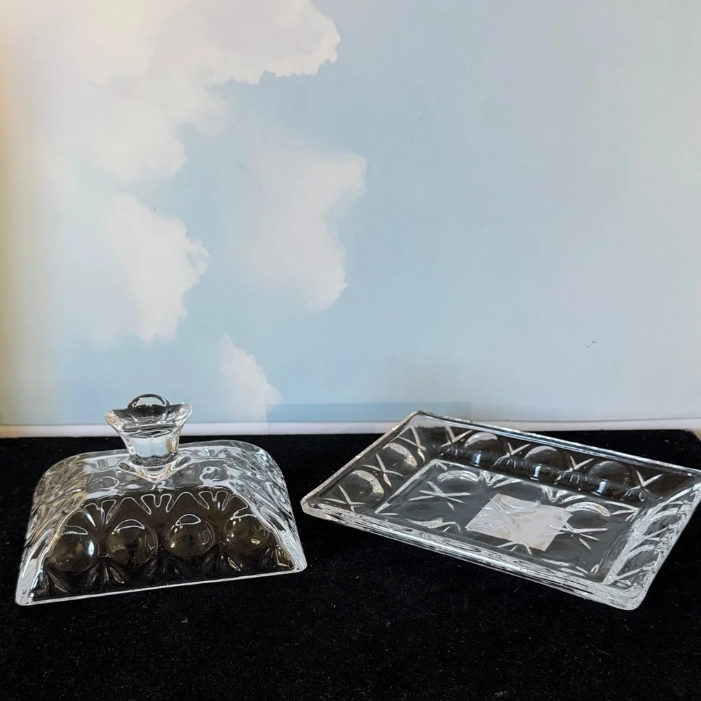 Elegant Vintage-inspired Clear Glass Butter Dish by Italo Homes